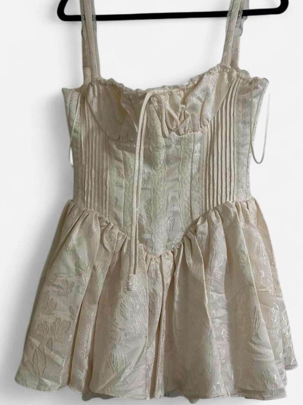 Windsor Cream Floral Jacquard Mini Dress with Spaghetti Straps